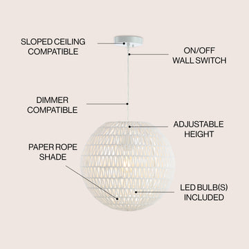 Luna 15.75" Bohemian Modern Woven Rattan/Iron LED Pendant